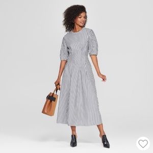 Who What Wear Striped Puff Sleeve Midi Dress Sz S